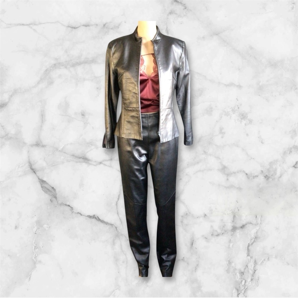 Danier Women Italian Leather Jacket & Pants Set Sophisticate Fashion